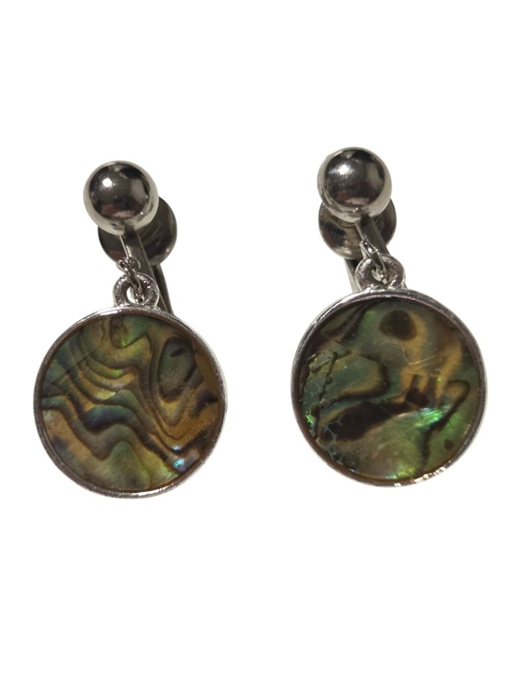 Vintage Abalone Shell Clip On Earrings Retro 70s 80s Boho Ocean Fashion Jewelry